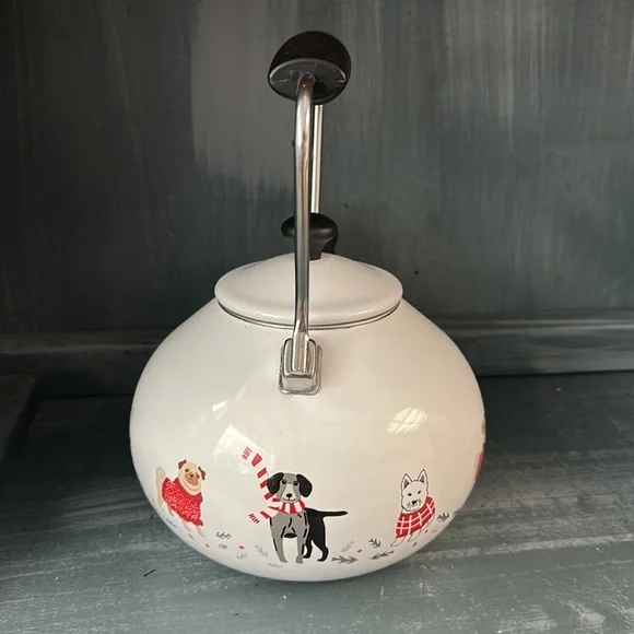 Martha Stewart Collection 2-Qt. Holiday Dogs Tea Pot Kettle Enamel on Steel - Picture 5 of 8